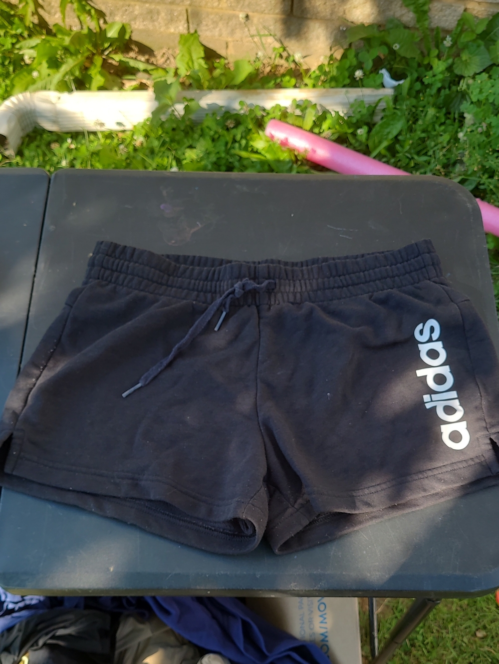 adidas Black Women's Athletic Logo Shorts with White Script